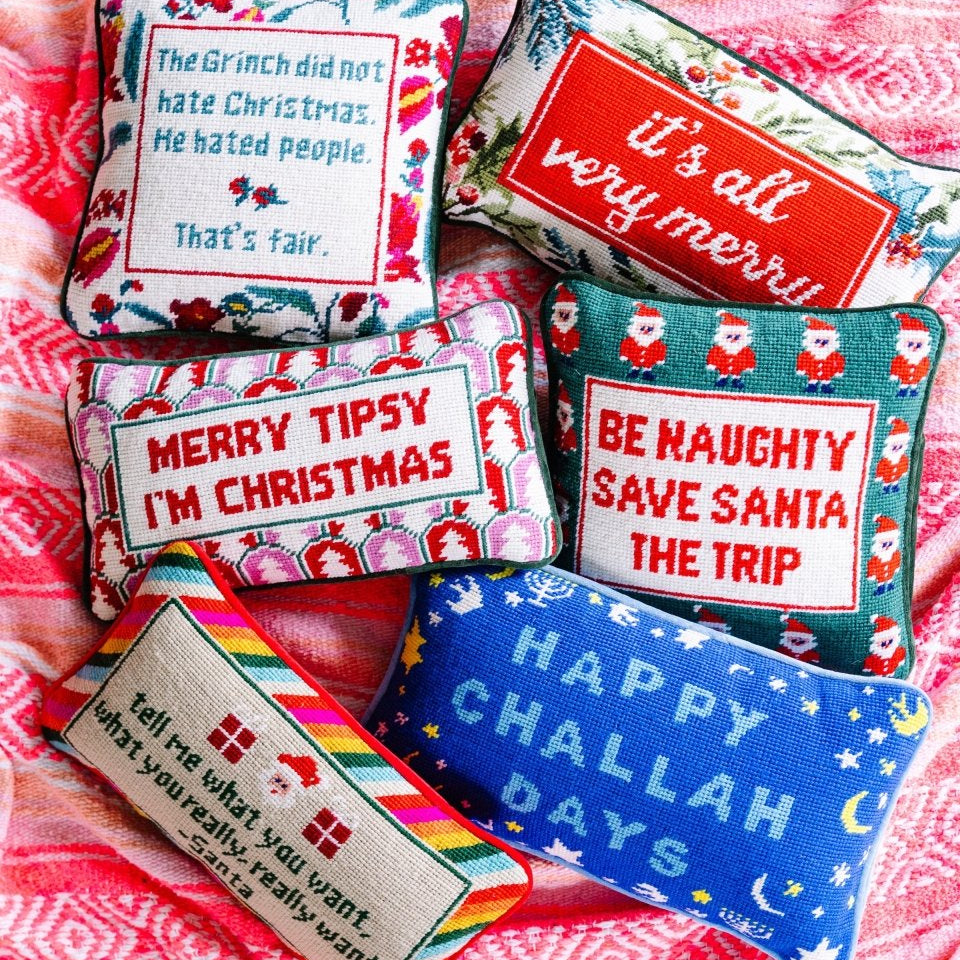 Be Naughty Needlepoint Pillow - Throw Pillows - Furbish Studio - The Grove