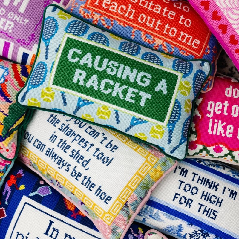 Causing A Racket Needlepoint Pillow - Throw Pillows - Furbish Studio - The Grove