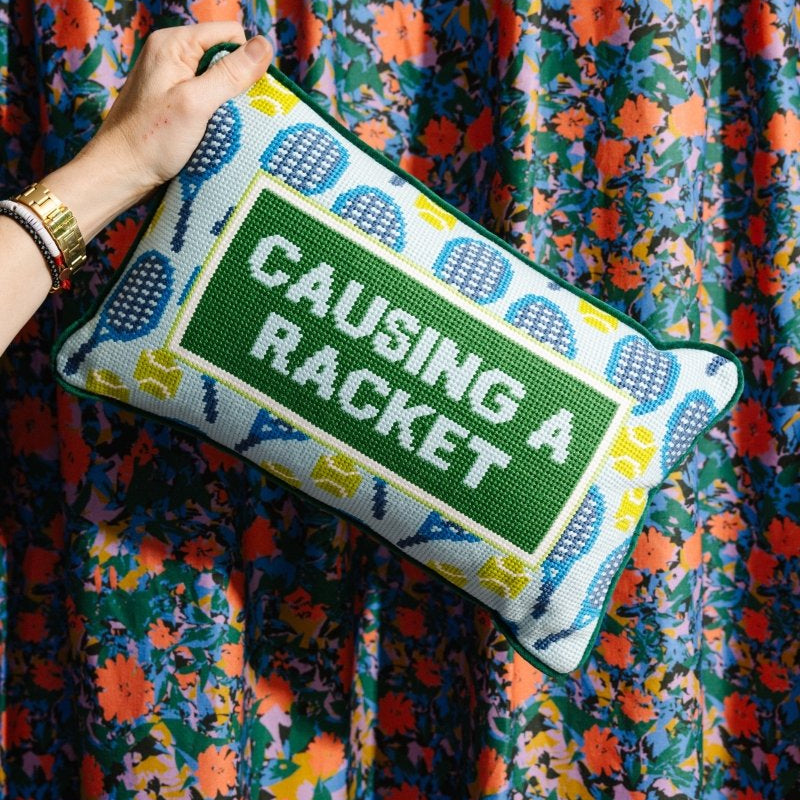 Causing A Racket Needlepoint Pillow - Throw Pillows - Furbish Studio - The Grove