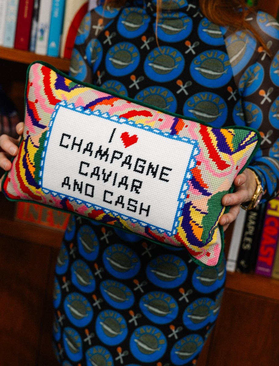 Caviar and Cash Needlepoint Pillow - Throw Pillows - Furbish Studio - The Grove