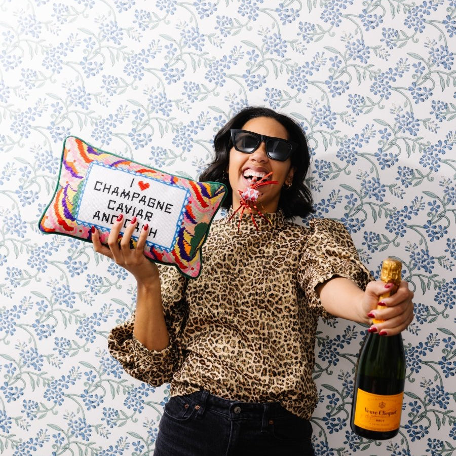 Caviar and Cash Needlepoint Pillow - Throw Pillows - Furbish Studio - The Grove