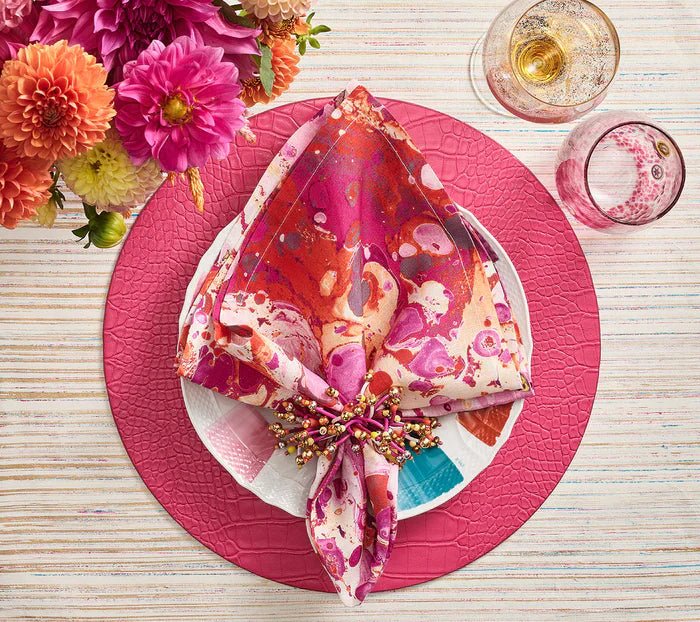Fuchsia Croco Placemats | Set of Four-Placemats-Clementine WP-The Grove