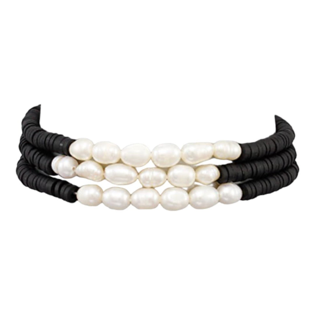 Harper Pearl & Rubber Bead Bracelets | Black-Bracelets-Twist-The Grove