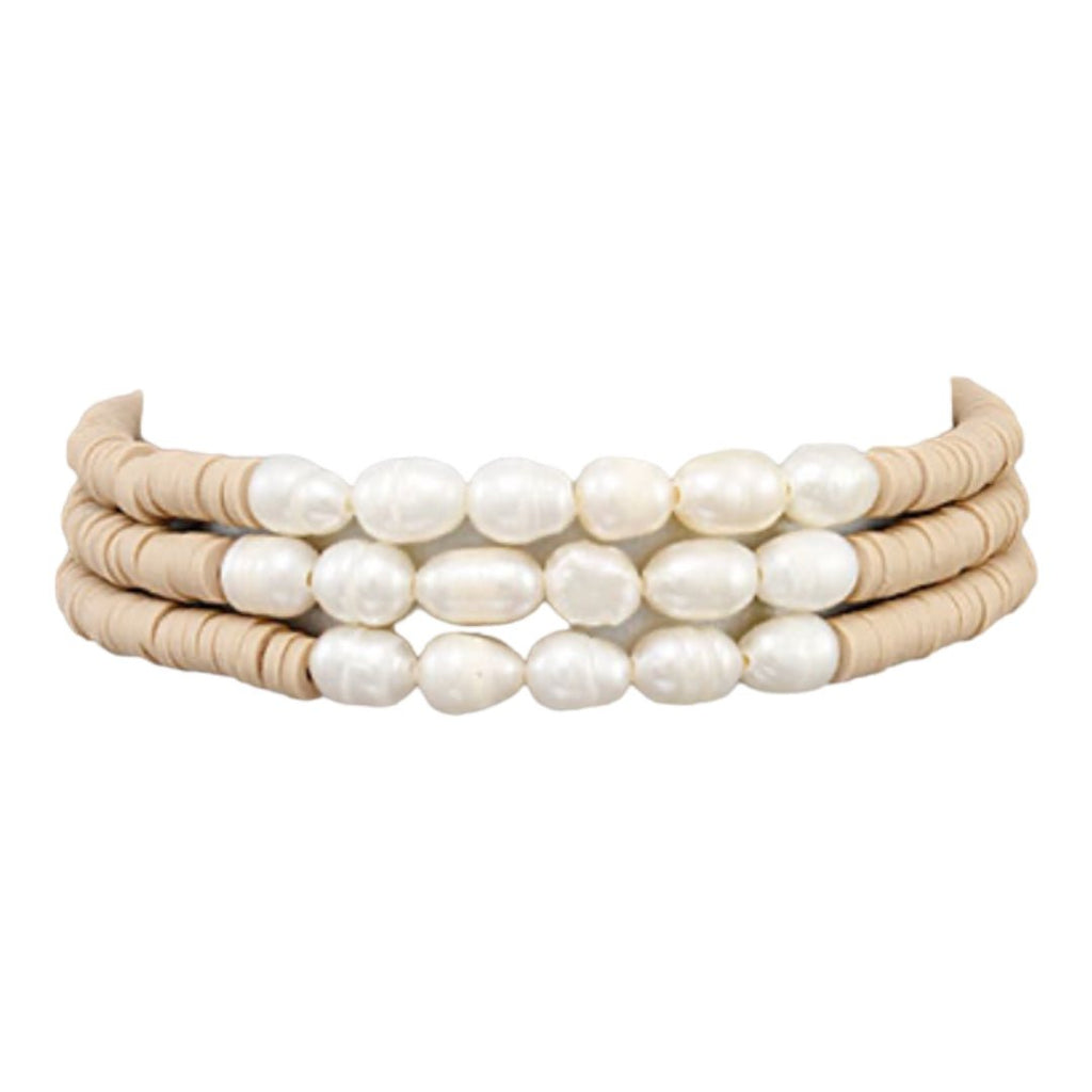 Harper Pearl & Rubber Bead Bracelets | Taupe-Bracelets-Twist-The Grove