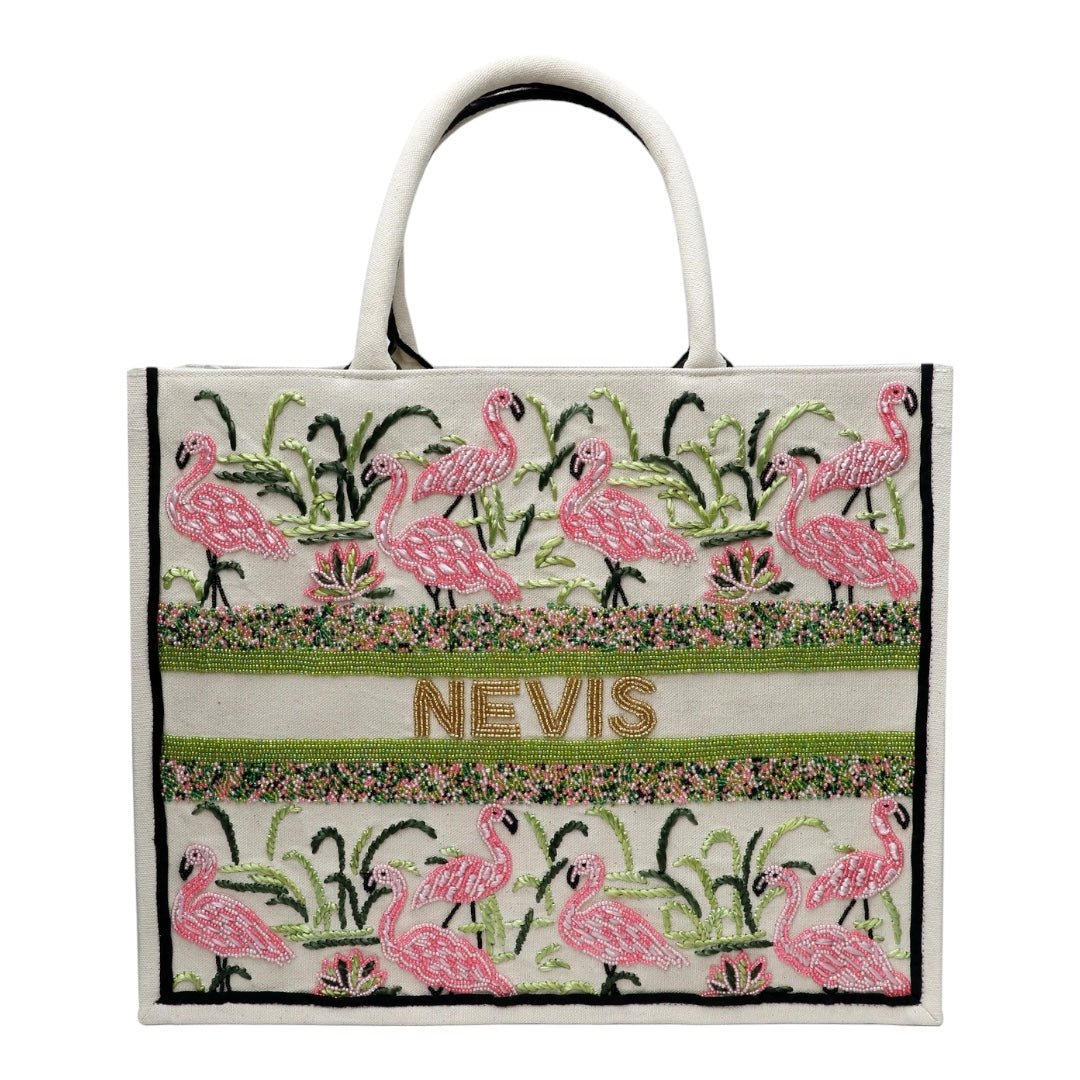 Personalized Beaded Flamingo Tote - Handbags - Tiana - The Grove