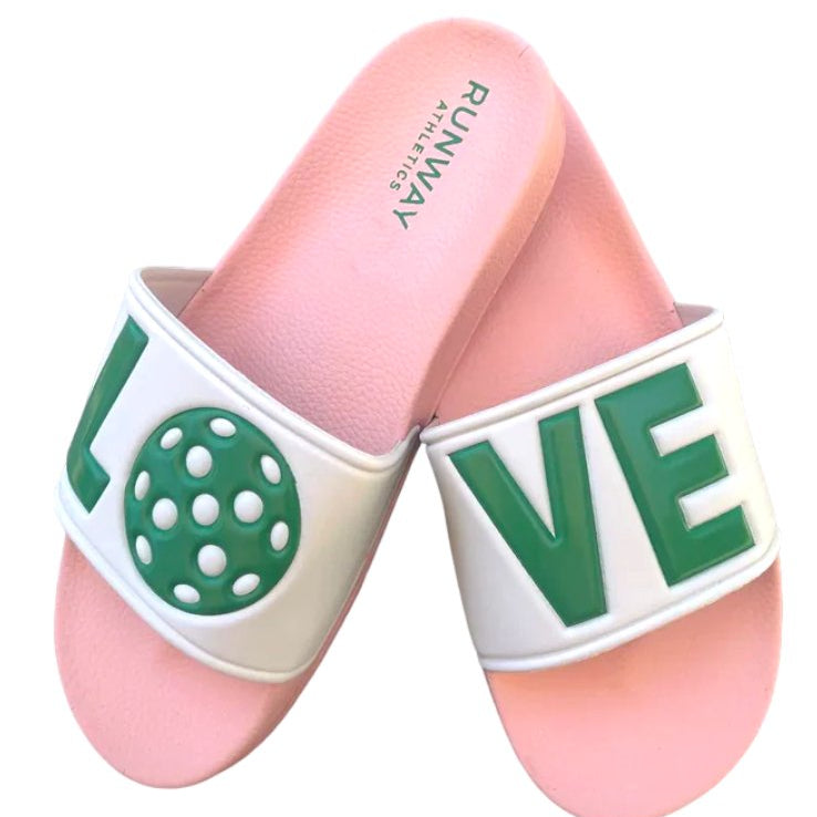 Pickleball Slides | Pink, Green & White-Sandals-Runway Athletics-The Grove