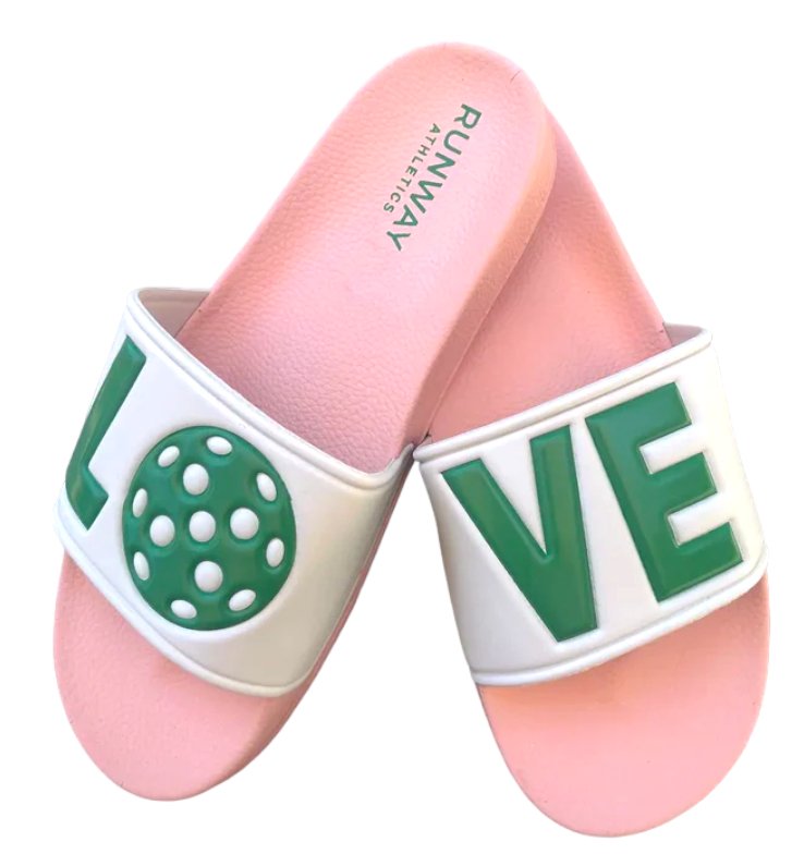 Pickleball Slides | Pink, Green & White-Sandals-Runway Athletics-The Grove