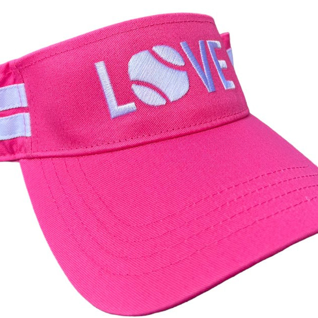 Striped Cotton Canvas LOVE Visor | Bright Pink with White LOVE - Hats - Runway Athletics - The Grove