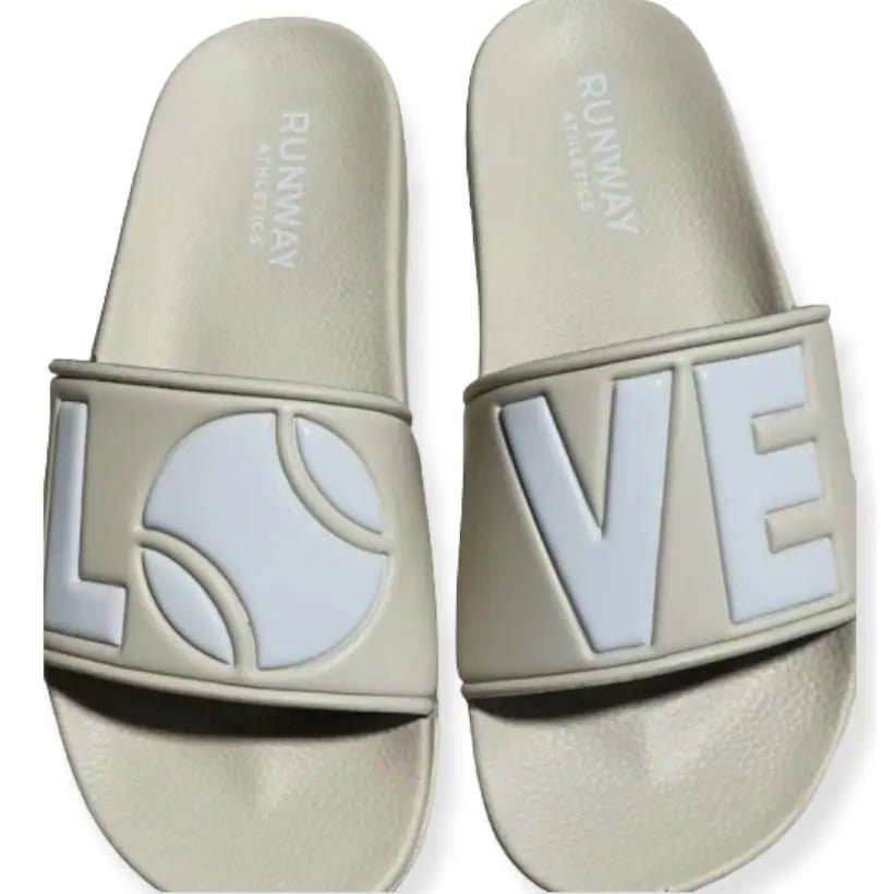 Tennis LOVE After Play Tennis Slides | Natural & White-Sandals-Runway Athletics-The Grove