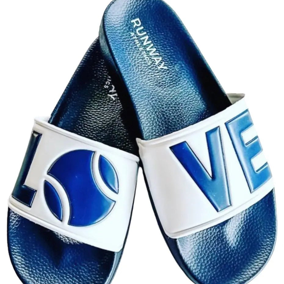 Tennis LOVE After Play Tennis Slides | Navy & White-Sandals-Runway Athletics-The Grove