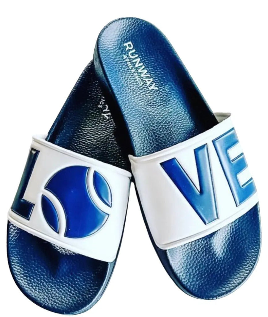 Tennis LOVE After Play Tennis Slides | Navy & White-Sandals-Runway Athletics-The Grove
