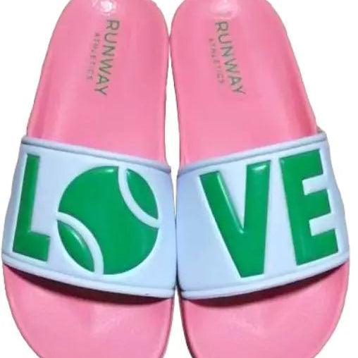 Tennis LOVE After Play Tennis Slides | Pink, Green & White-Sandals-Runway Athletics-The Grove