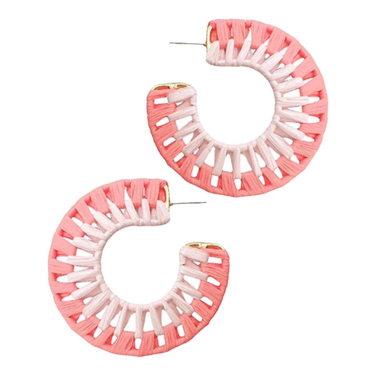 Tilly Two-Tone Wrapped Raffia Hoop Earrings | Pink-Earrings-Twist-The Grove