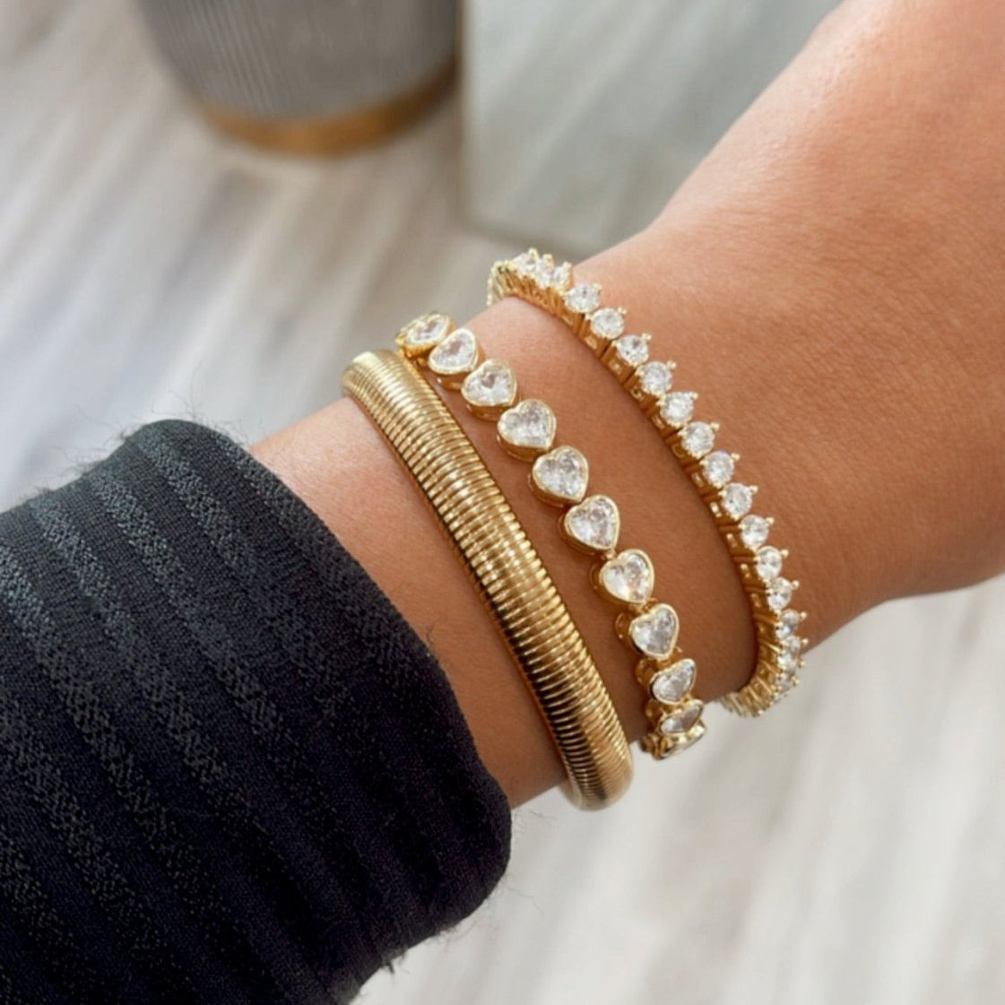 Bezel Heart Tennis Bracelet-Bracelets-Sahira Jewelry Design-The Grove