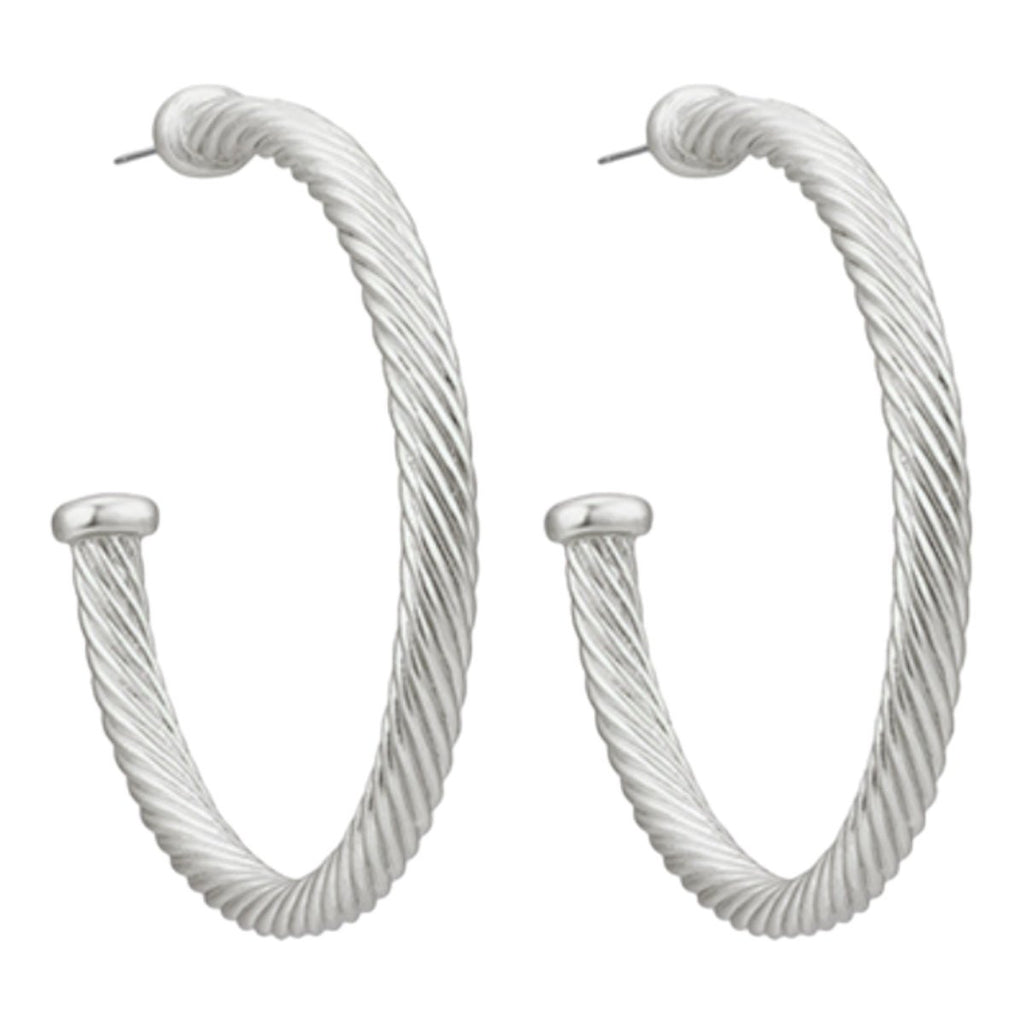 Color Cable Metallic Hoop Earrings | Rhodium-Earrings-Twist-The Grove