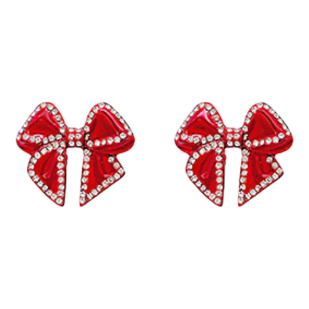 Crystal Studded Red Bow Earrings-Earrings-Twist-The Grove