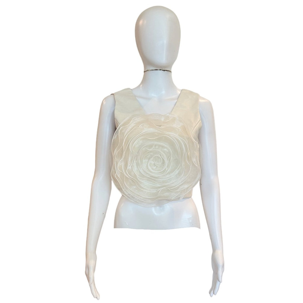 Cynthia 3D Flower Faux Leather Top-Shirts & Tops-Mulla-The Grove