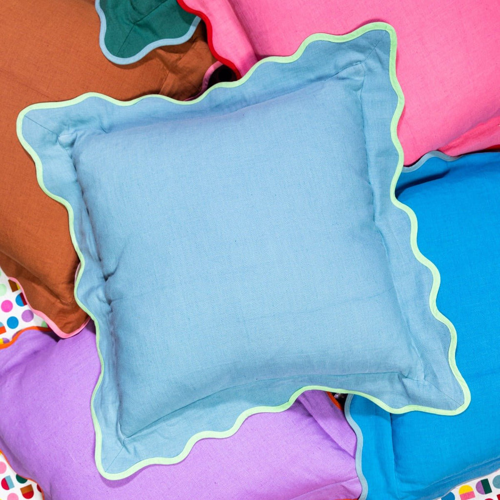 Darcy Linen Pillow | Aqua + Mint-Throw Pillows-Furbish Studio-The Grove