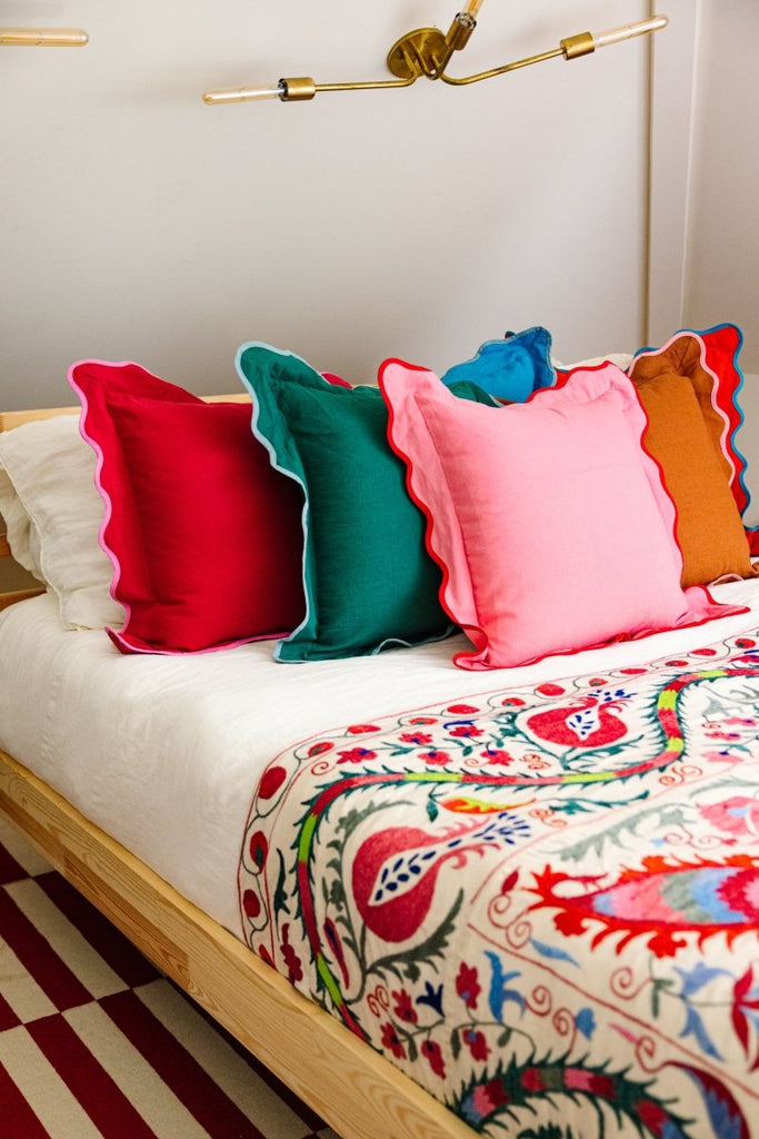 Darcy Linen Pillow | Light Pink + Cherry-Throw Pillows-Furbish Studio-The Grove