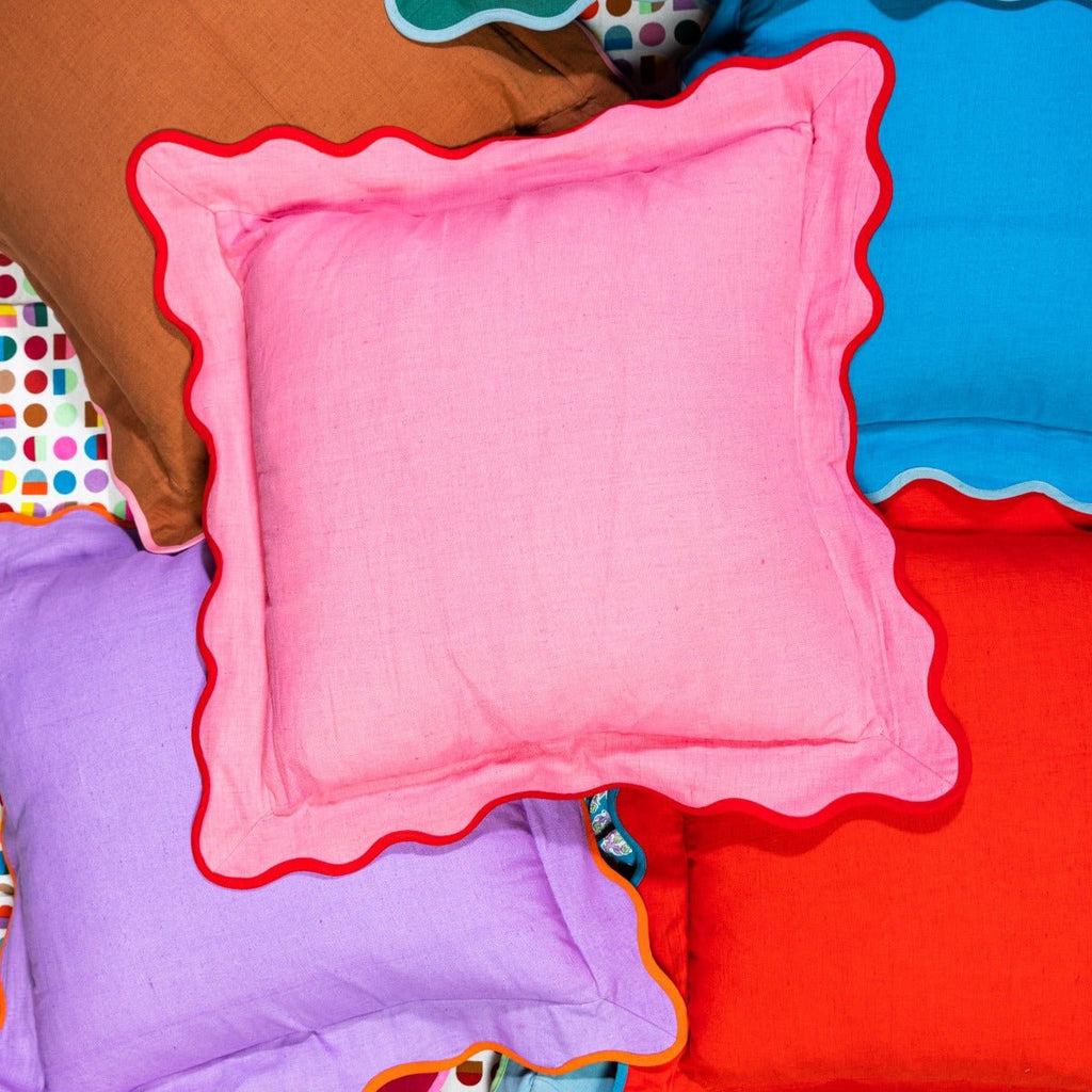 Darcy Linen Pillow | Light Pink + Cherry-Throw Pillows-Furbish Studio-The Grove