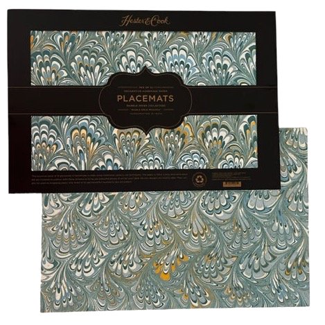 Decorative Handmade Paper Placemat | Blue & Gold Peacock-Paper Placemat-Clementine WP-The Grove