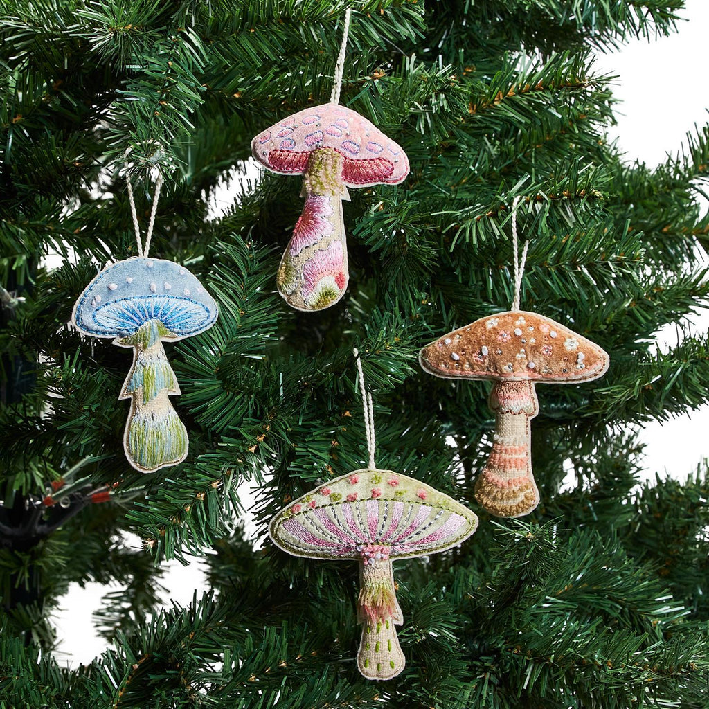 Embroidered Mushroom Ornament-Holiday Ornaments-Two's Company-The Grove