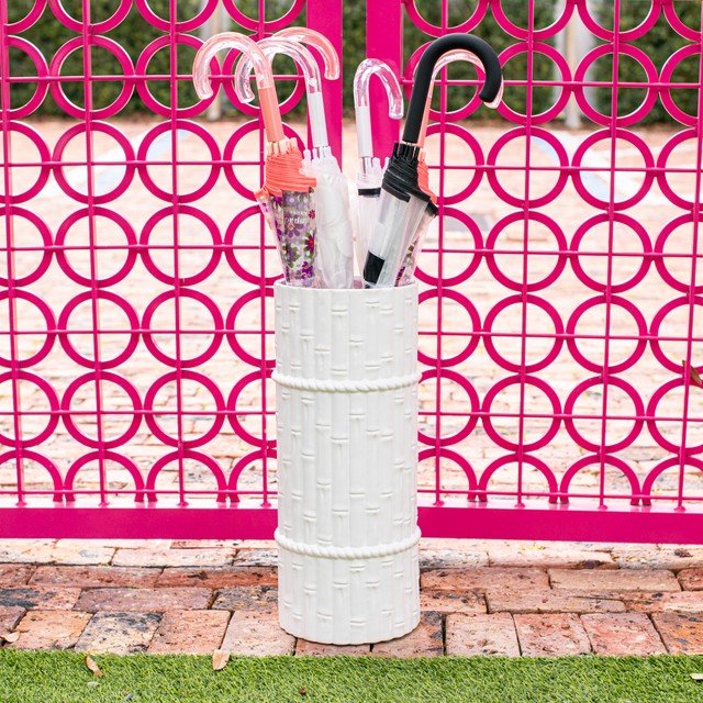 Faux Bamboo Ceramic Umbrella Holder-Umbrella Stands & Racks-Two's Company-The Grove