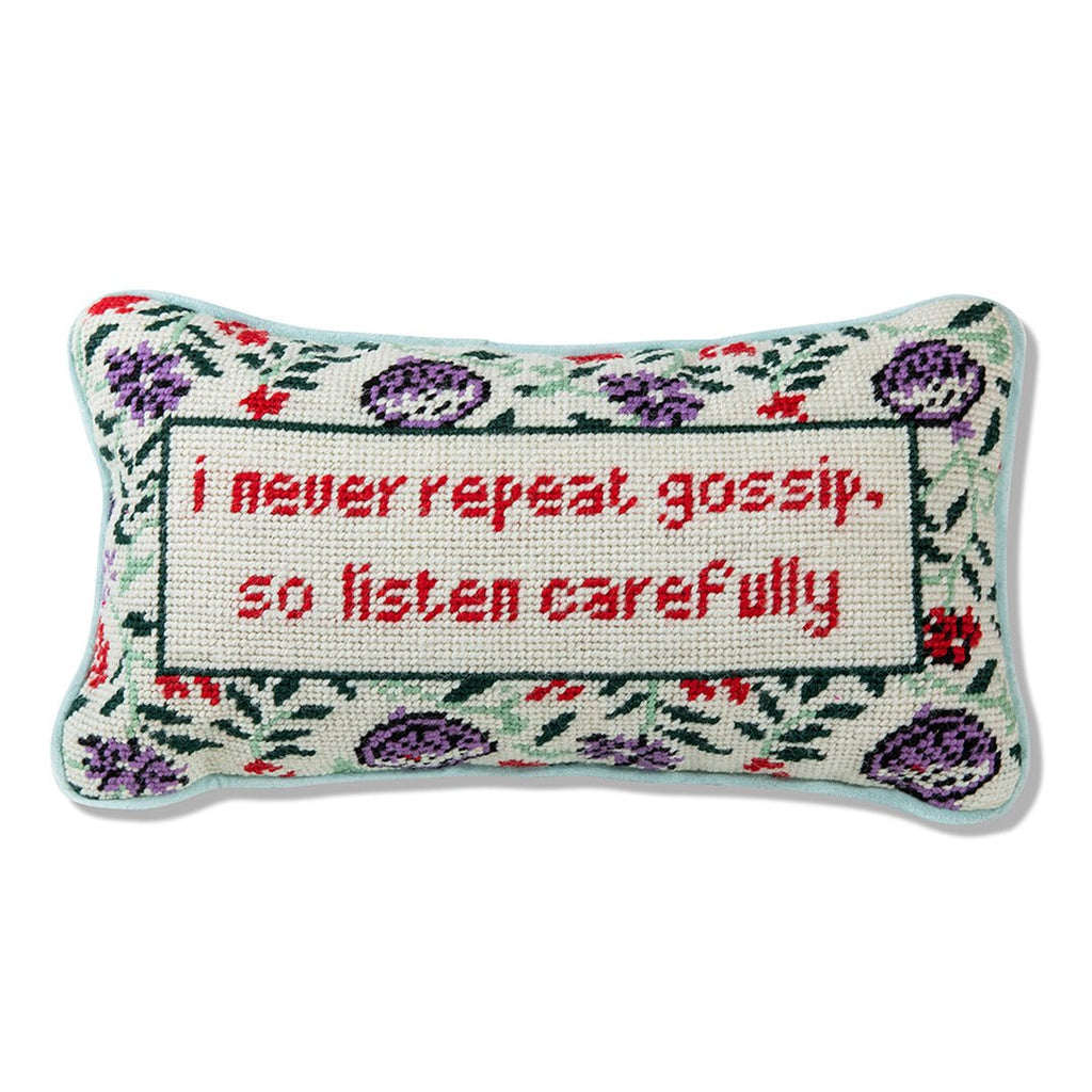 Gossip Needlepoint Pillow-Throw Pillows-Furbish Studio-The Grove