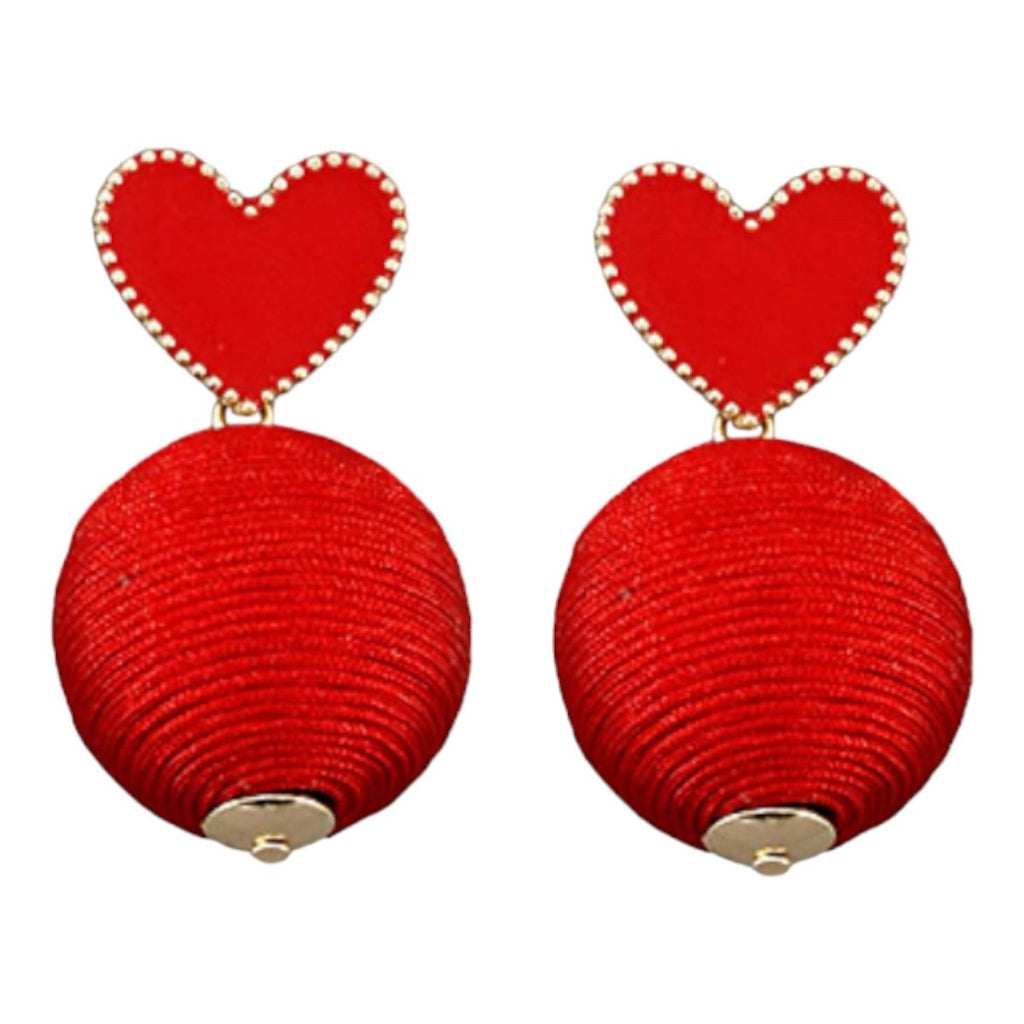 Heart Threaded Ball Earrings | Red-Earrings-Twist-The Grove