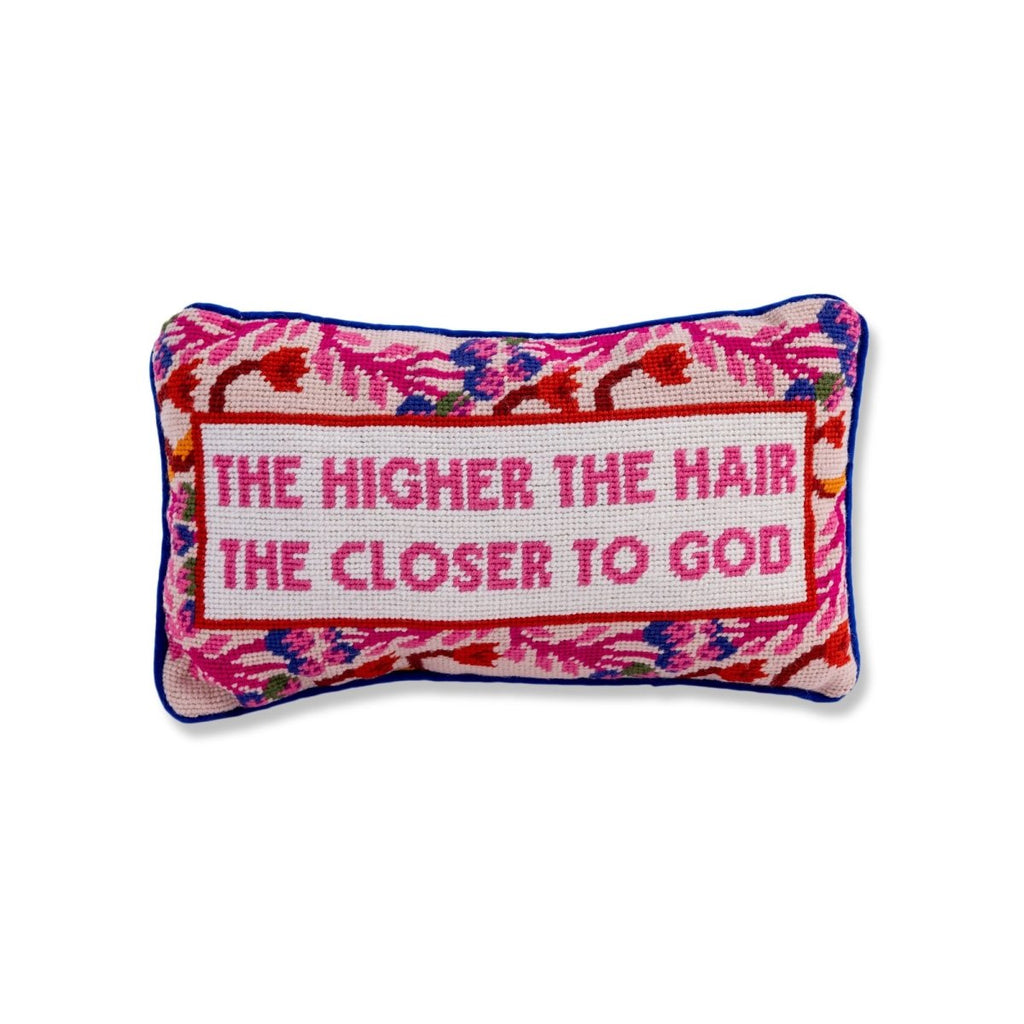 Higher The Hair Needlepoint Pillow-Throw Pillows-Furbish Studio-The Grove