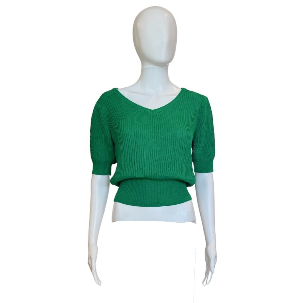 Kelly Green Short Sleeve Knit Sweater-Shirts & Tops-Compañia Fantastica-The Grove