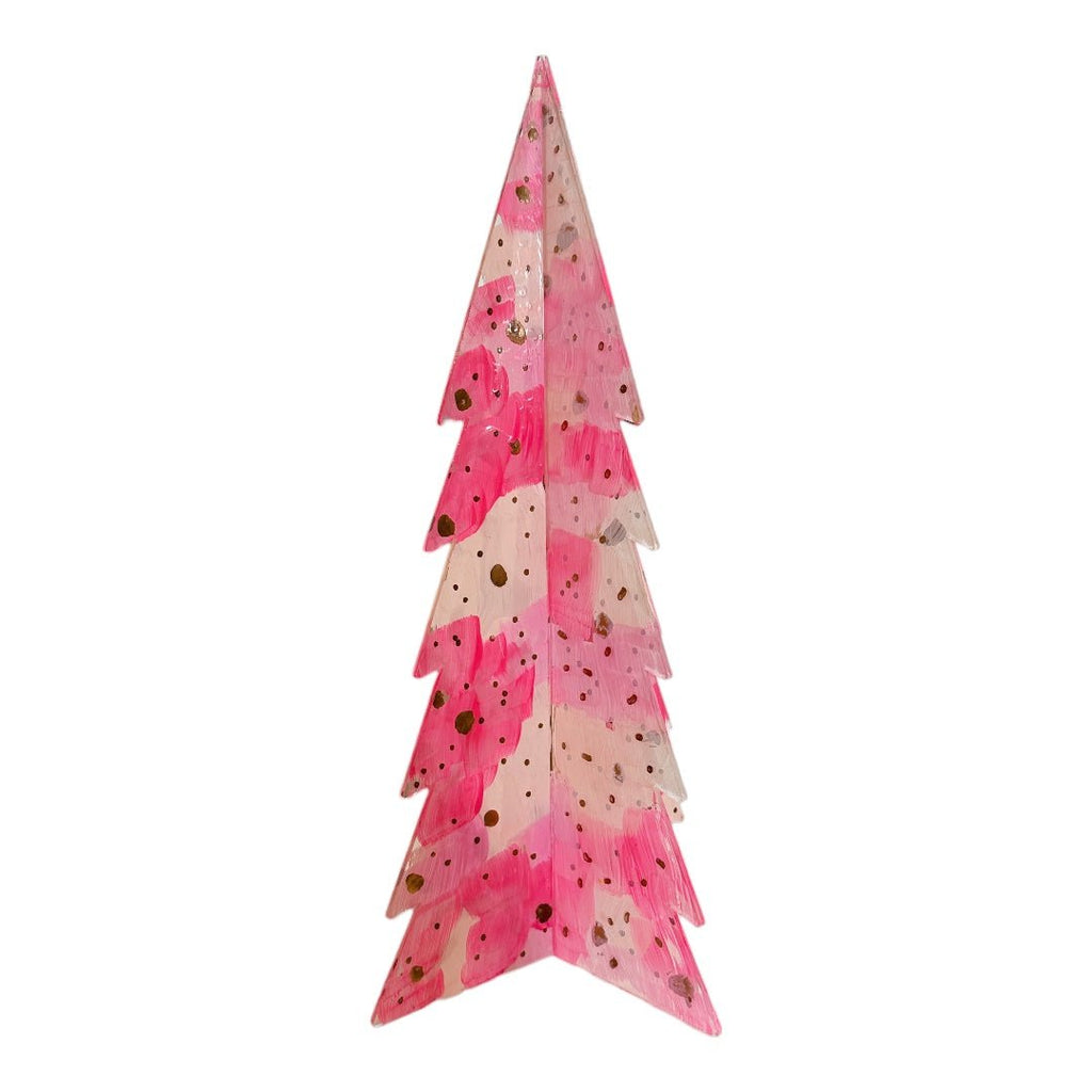 Large Hand Painted Acrylic Christmas Tree | Pink & White Dot-Seasonal & Holiday Decorations-Lisa Anderton-The Grove