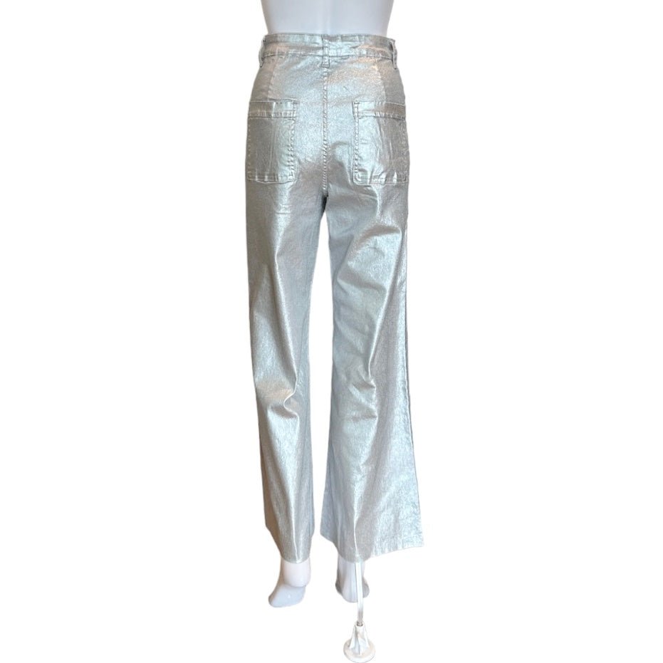 Metallic Wide Leg Cropped Denim Jean | Silver-Pants-Twist-The Grove
