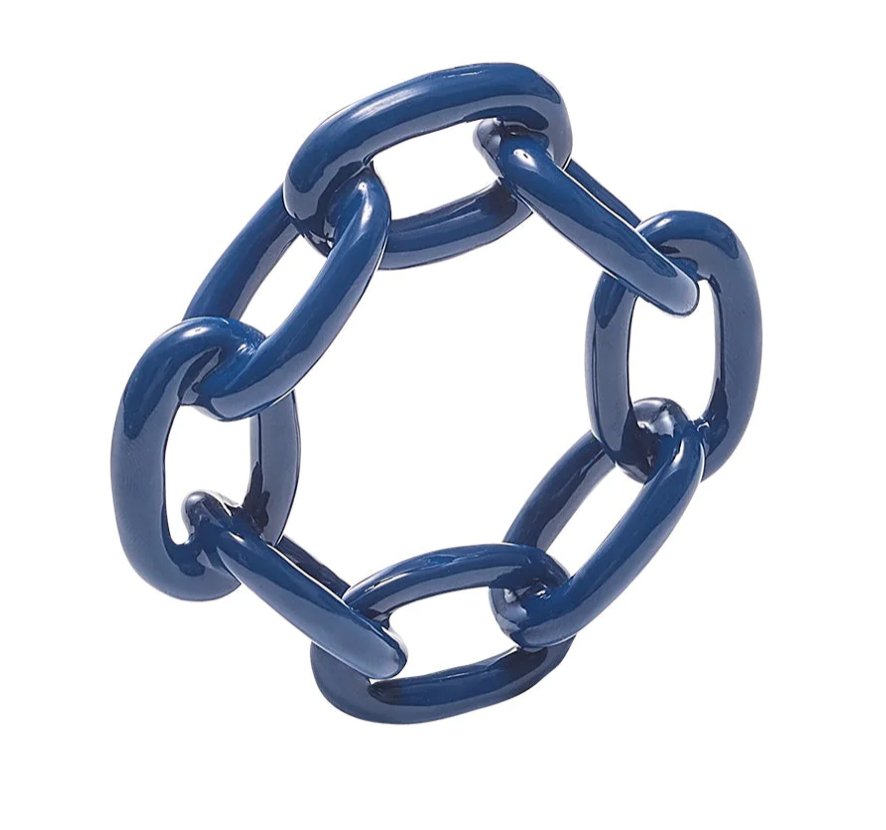 Navy Enamel Chain Link Napkin Ring-Napkin Rings-Clementine WP-The Grove