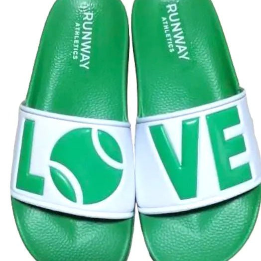 Tennis LOVE After Play Tennis Slides | Green & White-Sandals-Runway Athletics-The Grove