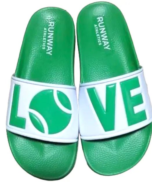 Tennis LOVE After Play Tennis Slides | Green & White-Sandals-Runway Athletics-The Grove