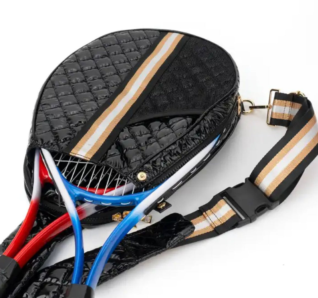 The Quilted Puffer Tennis Sling | Black-Tennis Bag-Runway Athletics-The Grove