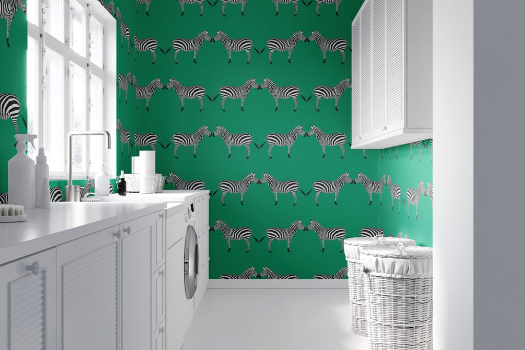 Zebras Green Wallpaper-Wallpaper-Liza Pruitt-The Grove