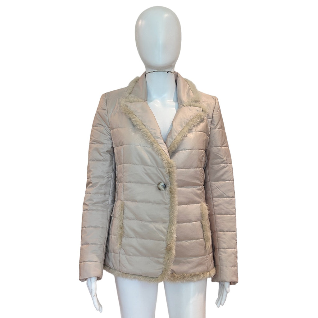 Mink Trimmed Quilted Blazer | Champagne-Coats & Jackets-Diomi-The Grove