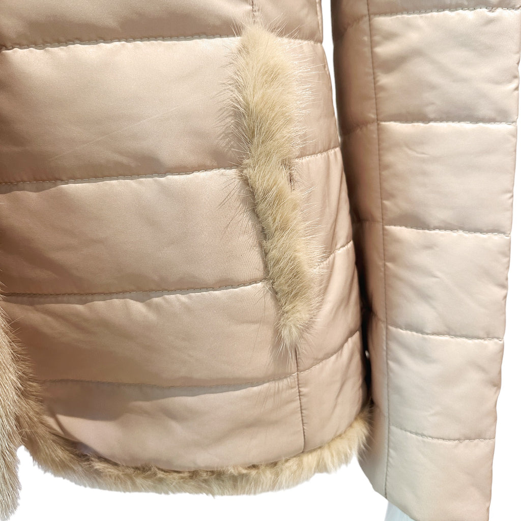 Mink Trimmed Quilted Blazer | Champagne-Coats & Jackets-Diomi-The Grove