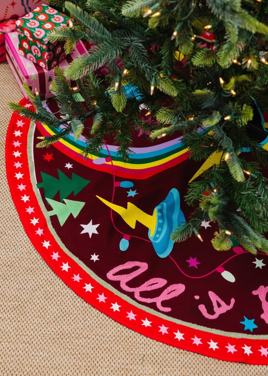 All Is Bright Embroidered Tree Skirt - Christmas Tree Skirts - Furbish Studio - The Grove