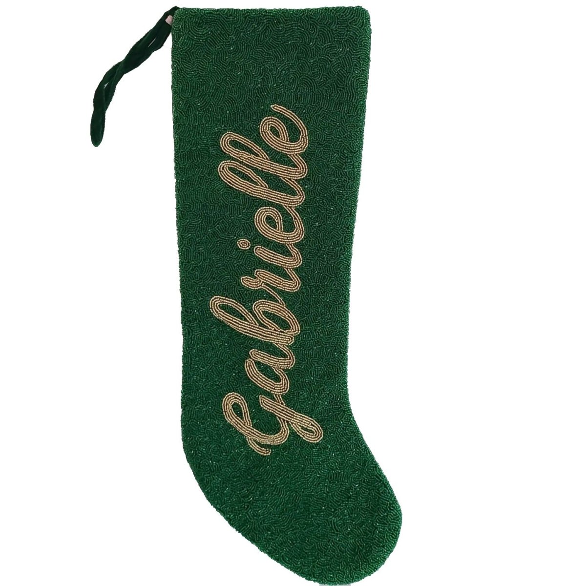 Beaded Customized Stocking | Green & Gold - Holiday Stockings - Tiana - The Grove