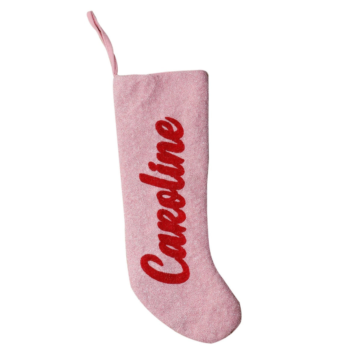 Beaded Customized Stocking | Pink & Red - Holiday Stockings - Tiana - The Grove