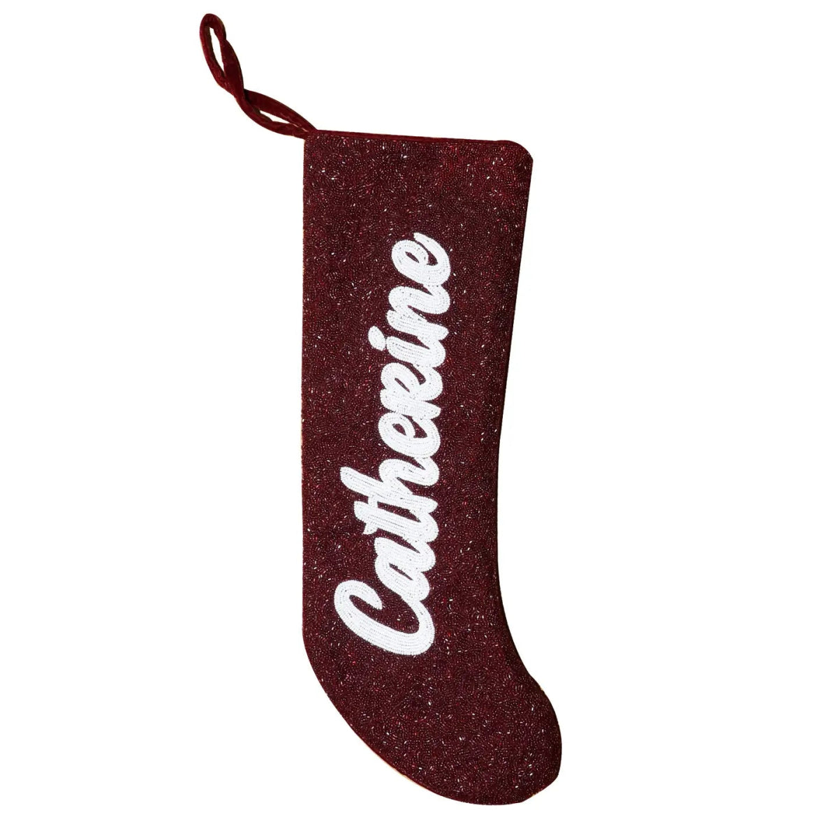 Beaded Customized Stocking | Wine & White - Holiday Stockings - Tiana - The Grove