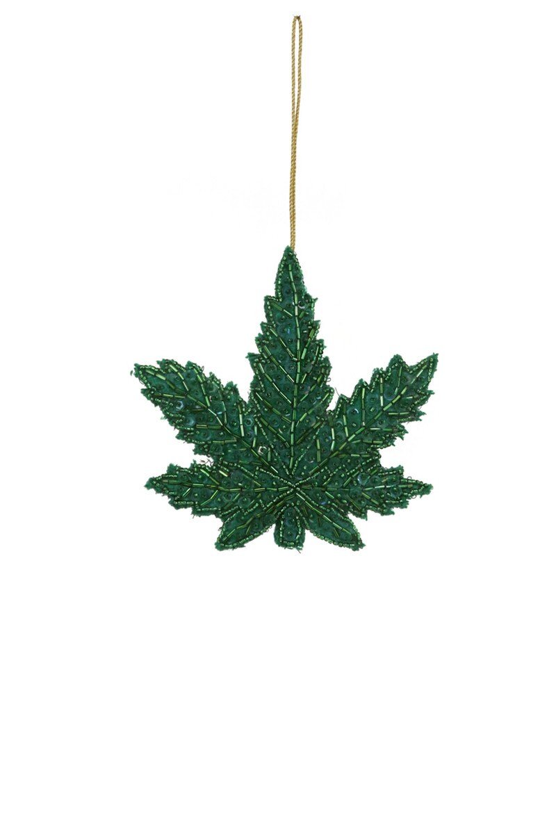 Beaded Marijuana Leaf Ornament - Holiday Ornaments - Cody Foster - The Grove