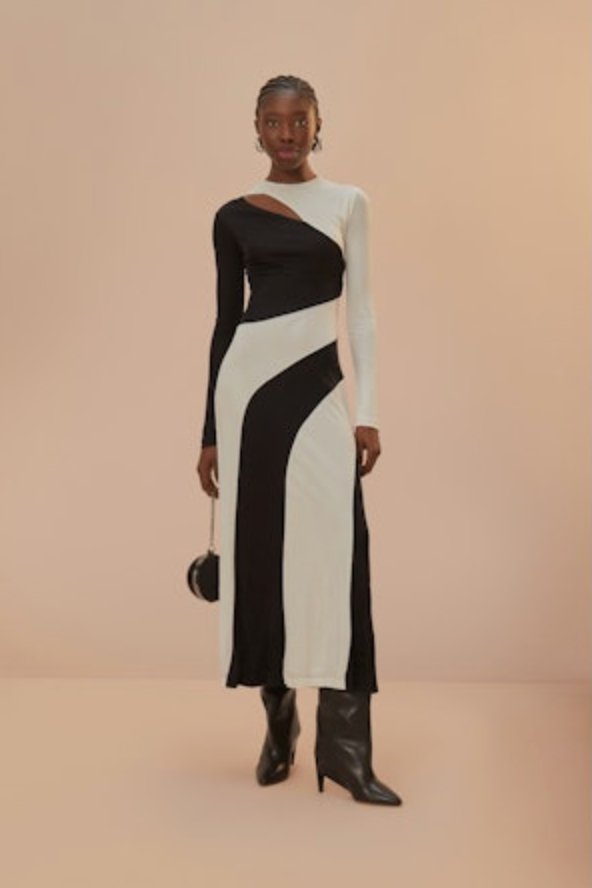 White and black shops midi dress