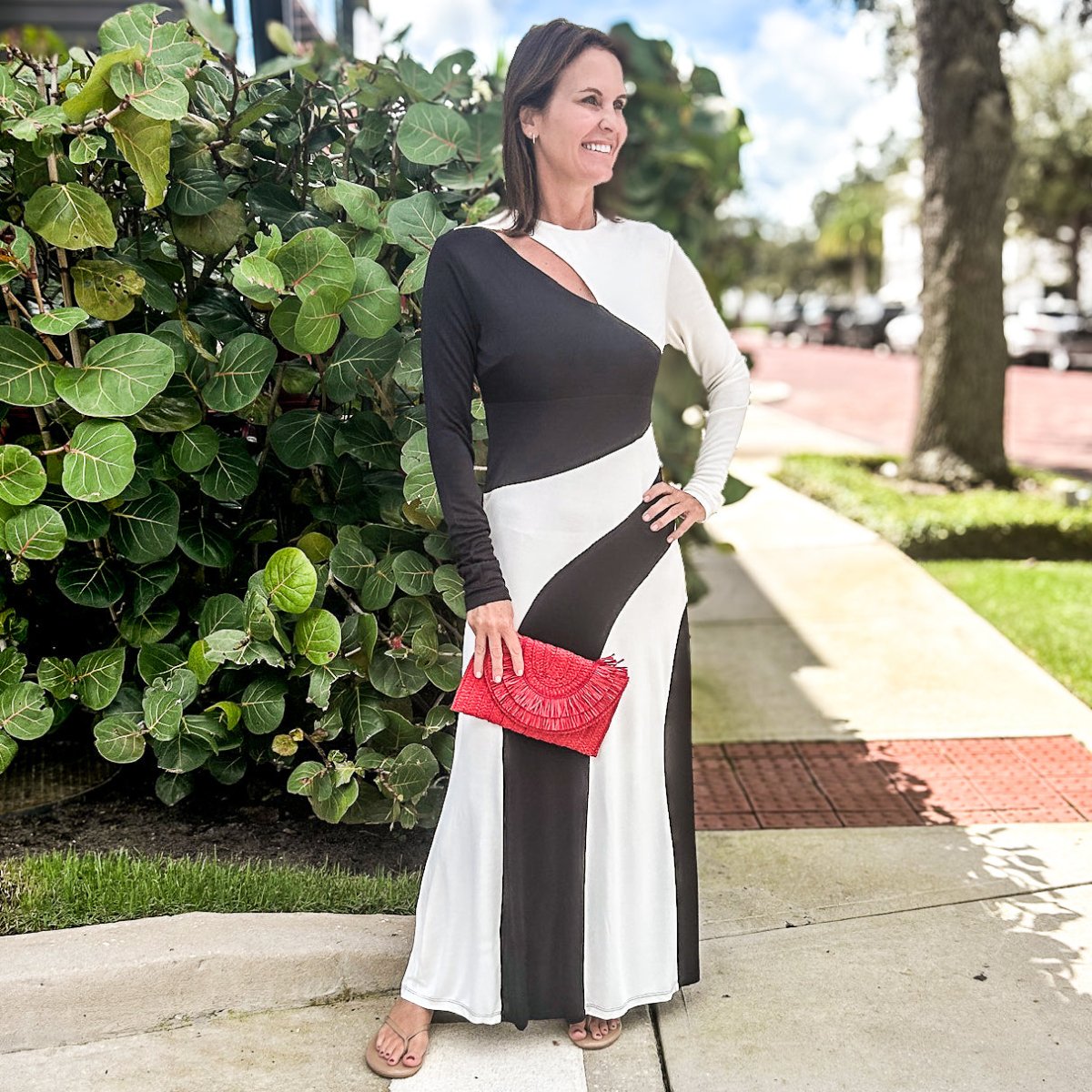 White and black shops midi dress