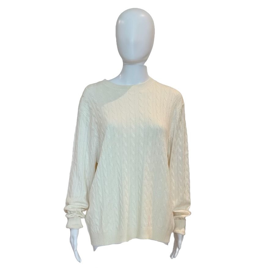 Cashmere Braided Crew Neck Sweater | Ivory - Sweaters - Amanda Maria - The Grove