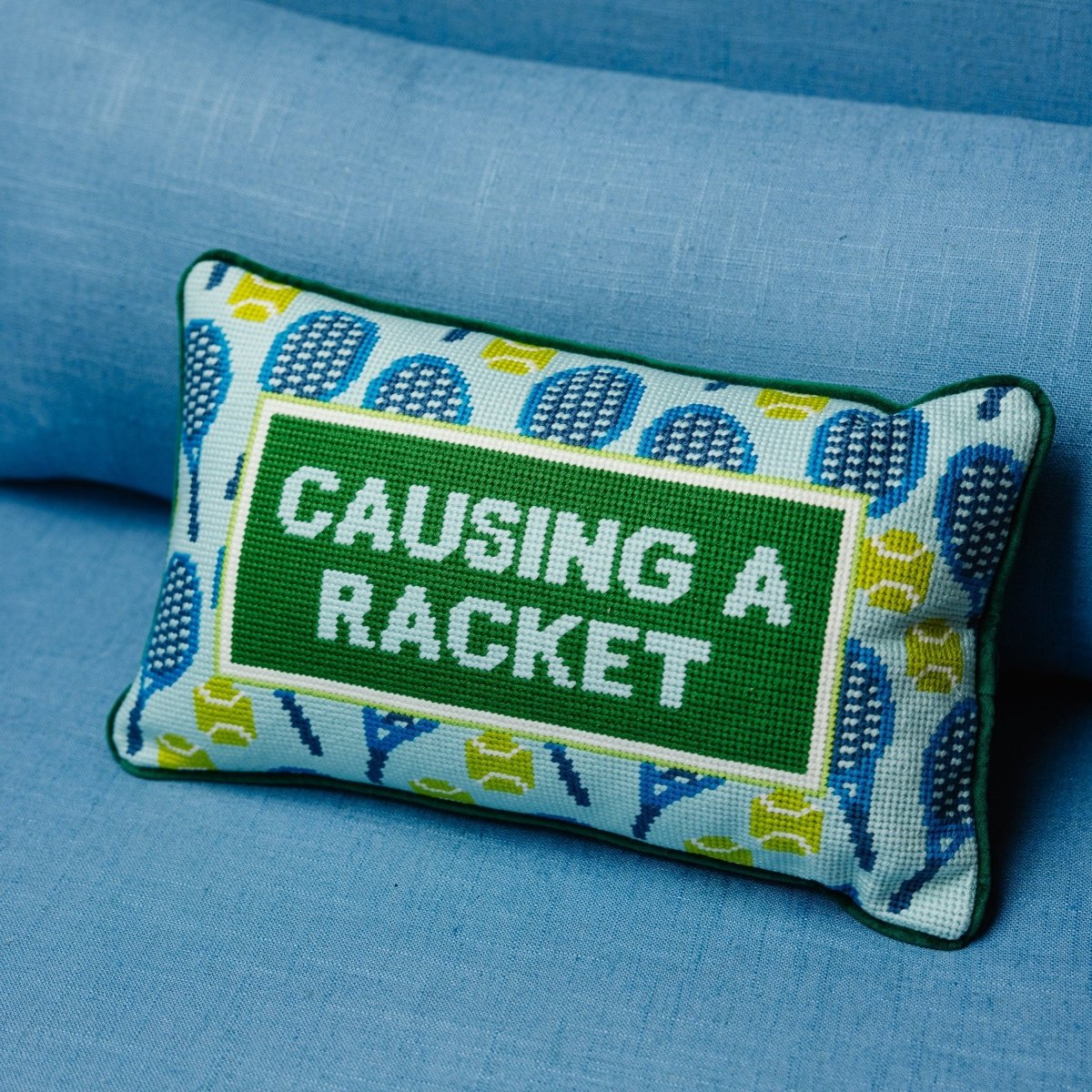 Causing A Racket Needlepoint Pillow - Throw Pillows - Furbish Studio - The Grove