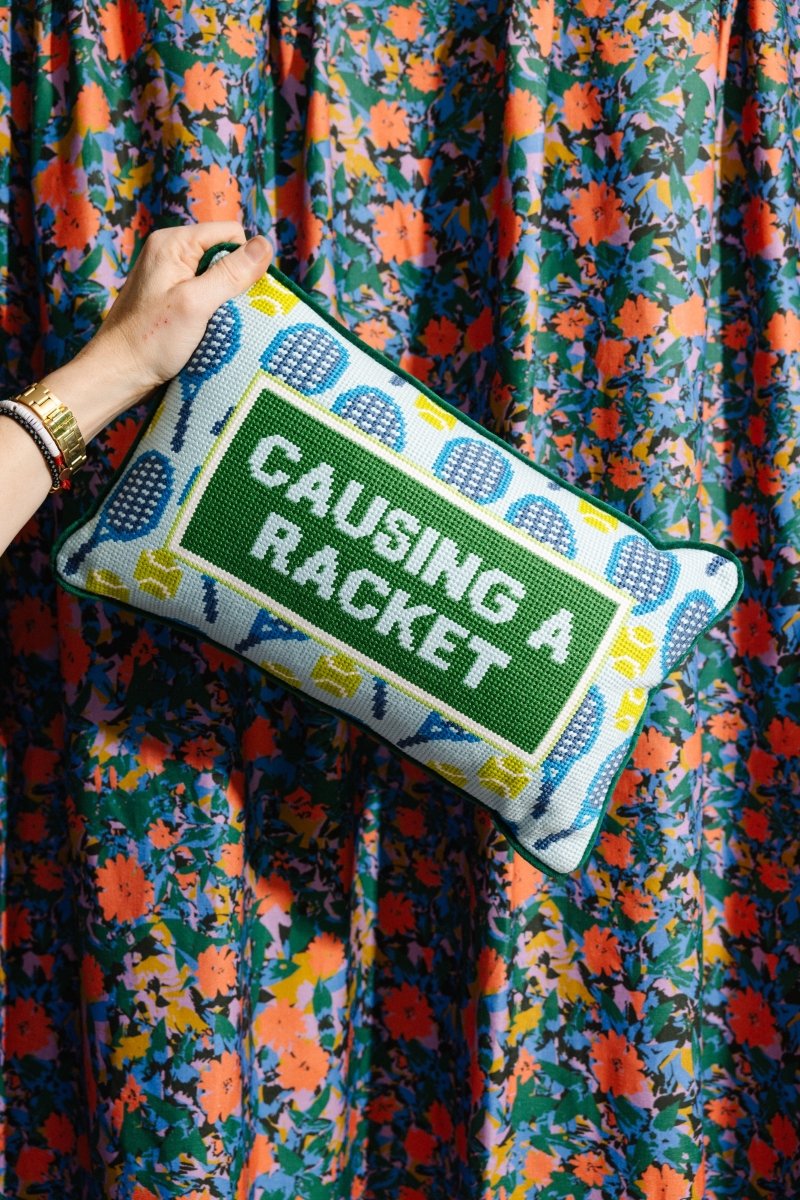 Causing A Racket Needlepoint Pillow - Throw Pillows - Furbish Studio - The Grove